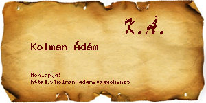 Kolman Ádám névjegykártya